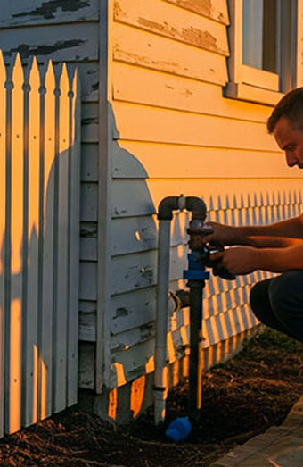 Plumber Adjusting Outdoor Valve
